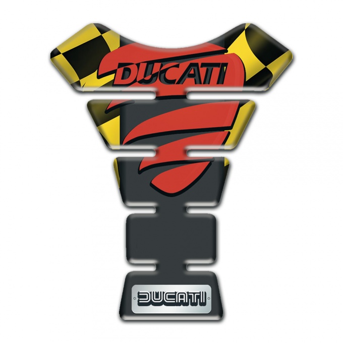 Ducati Tank Pad Protector Black Yellow Squares and Red Logo 