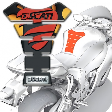 Ducati Tank Pad Motorbike Orange Black Background and Red Logo Style 