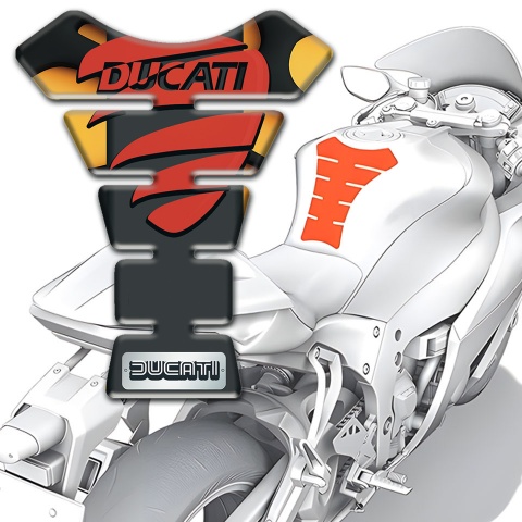 Ducati Tank Pad Motorbike Orange Black Background and Red Logo Style 