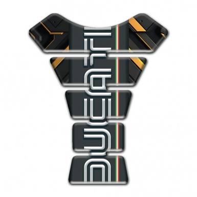Ducati Tank Fuse Black with Yellow Patterns base and Vertical Logo 