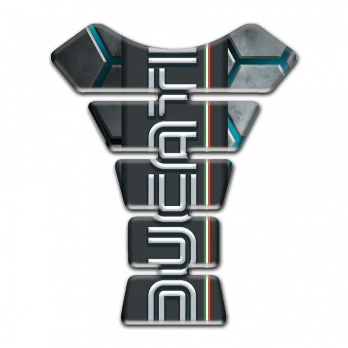 Ducati Tank Pad Protector Gray Hexagons base and Graphite Panel logo 