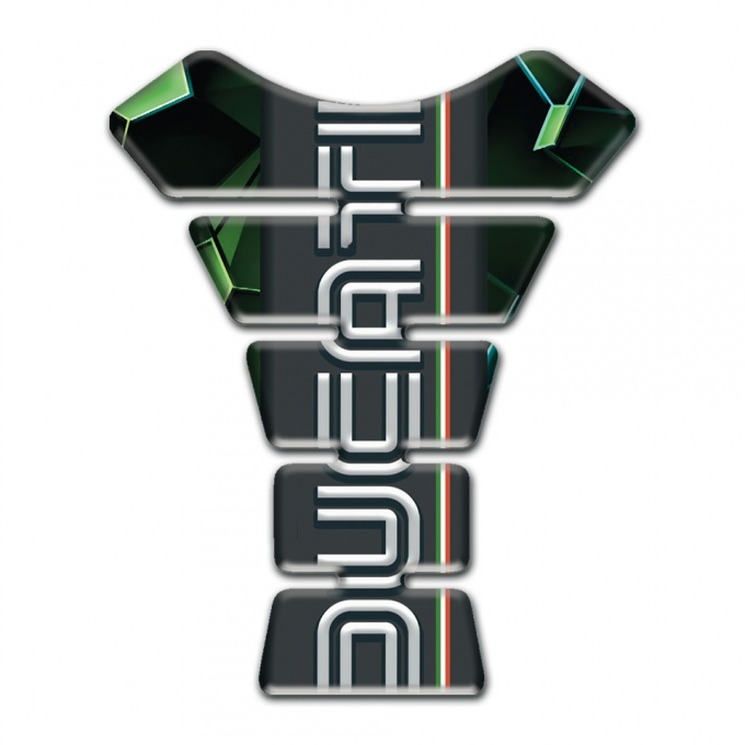 Ducati Tank Guard Pads Green Diamond base Graphite Logo panel 
