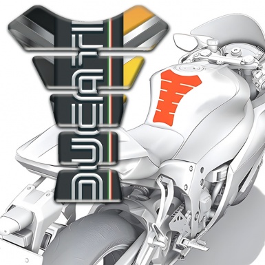 Ducati Tank Guard Pads Yellow Silver Patterns base and Graphite Logo Panel 