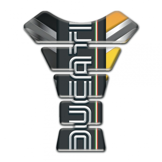 Ducati Tank Guard Pads Yellow Silver Patterns base and Graphite Logo Panel 