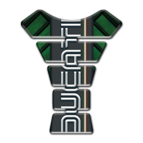 Ducati Tank Pad Motorbike Dark Green Parts Base and Vertical Logo Print 