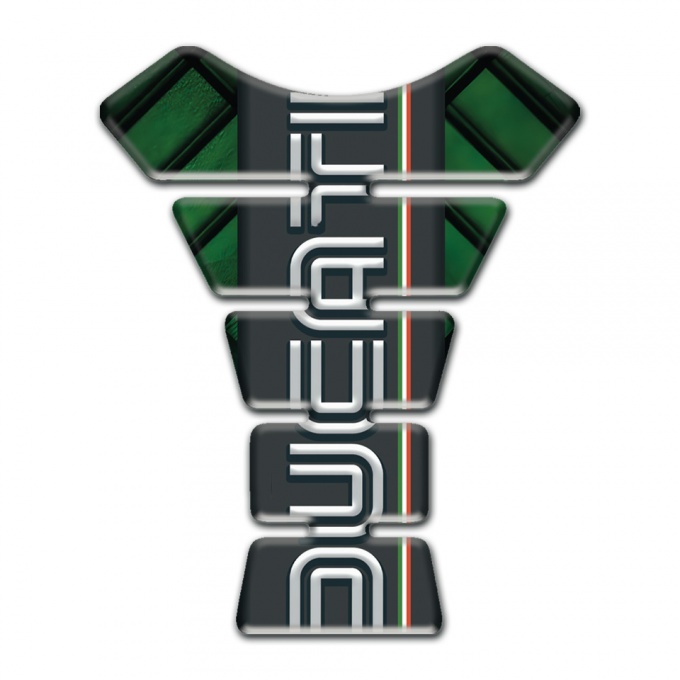 Ducati Tank Pad Motorbike Dark Green Parts Base and Vertical Logo Print 