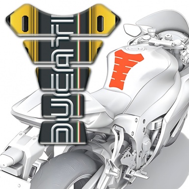 Ducati Tank Pad Motorbike Yellow Decoration Base with Grphite Logo Panel 