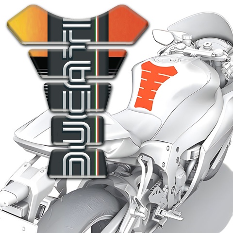 Ducati Tank Fuse Orange Black background with Vertical Logo 
