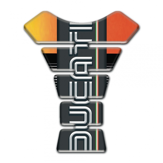 Ducati Tank Fuse Orange Black background with Vertical Logo 
