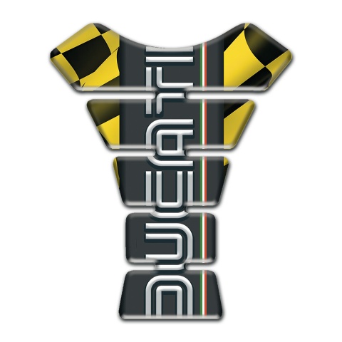 Ducati Tank Fuse Yellow Black Squares base White Logo 