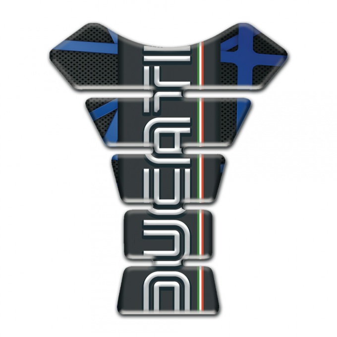 Ducati Tank Pad Motorbike Black with Dark Bkue Lines Base White Logo 