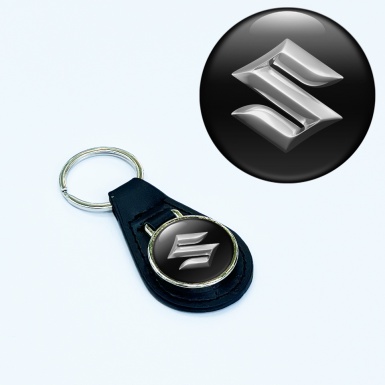 Suzuki Keychain Leather Black Chrome Classic Design