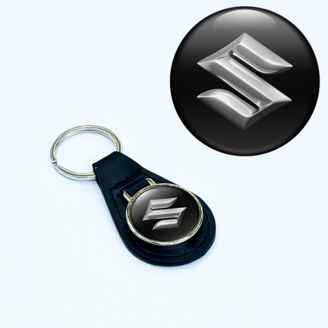 Suzuki Keychain Leather Black Chrome Classic Design