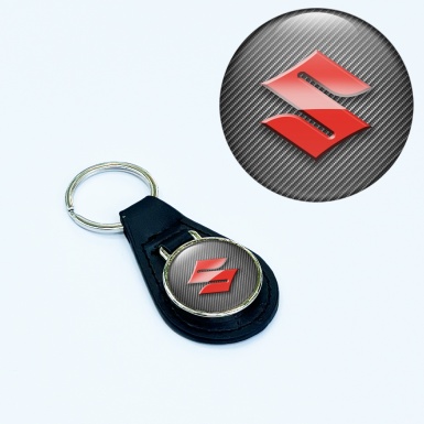 Suzuki Keyring Holder Leather Light Carbon Red Classic Logo