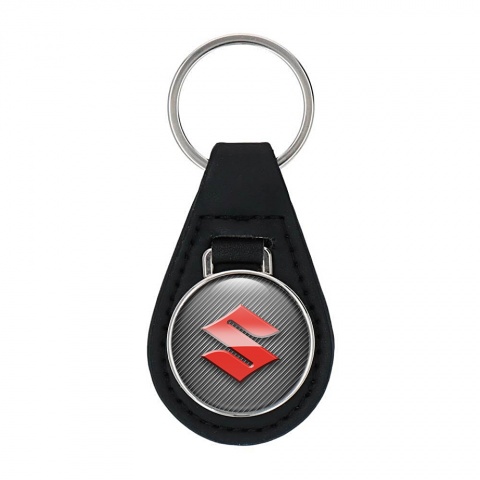 Suzuki Keyring Holder Leather Light Carbon Red Classic Logo