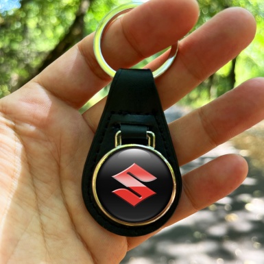 Suzuki Leather Keychain Black Red Classic Logo