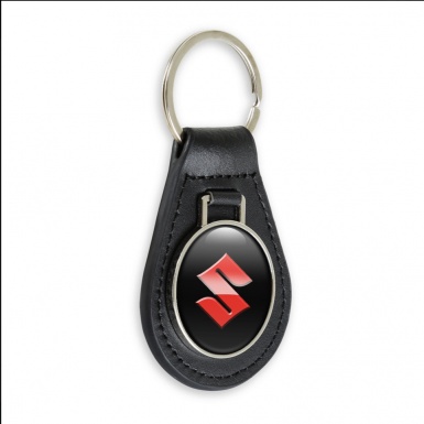 Suzuki Leather Keychain Black Red Classic Logo