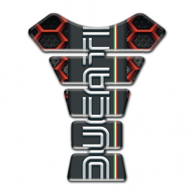 Ducati Tank Pad Motorbike Red Grid Background and Graphite Logo Panel 