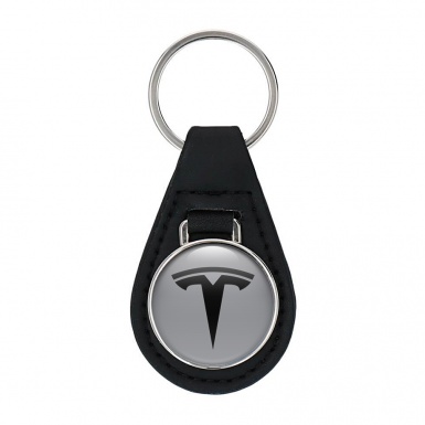 Tesla Keyring Holder Leather Silver Black Clean Logo