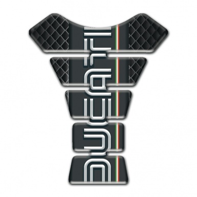 Ducati Tank Guard Pads Dark Mesh base and White Vertical Logo 