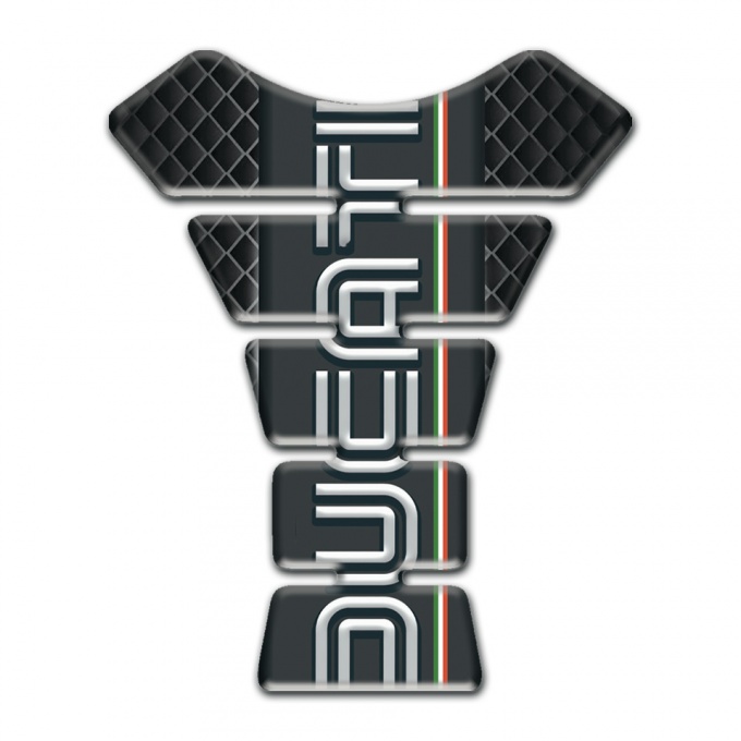 Ducati Tank Guard Pads Dark Mesh base and White Vertical Logo 