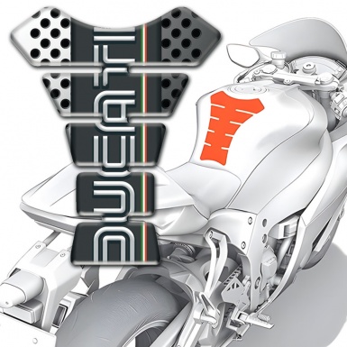 Ducati Tank Pad Protector Light and Dark Perforated halves Base and Black Logo Panel 