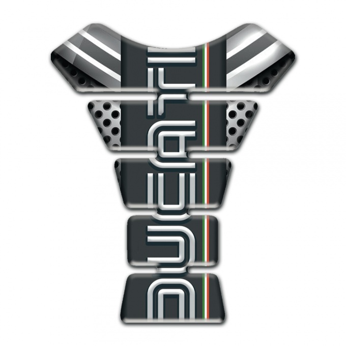 Ducati Tank Pad Motorbike Gray White Base Details with Black logo Panel 
