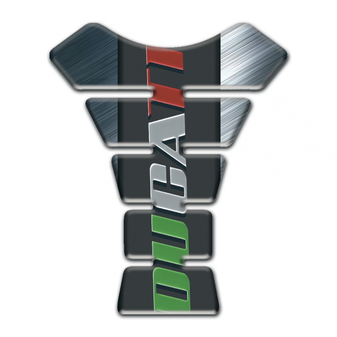 Ducati Tank Guard Pads Polished Background with Colorful Inscription 