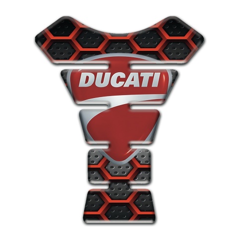 Ducati Tank Guard Pads 3D Red Grid Design with Classic Logo
