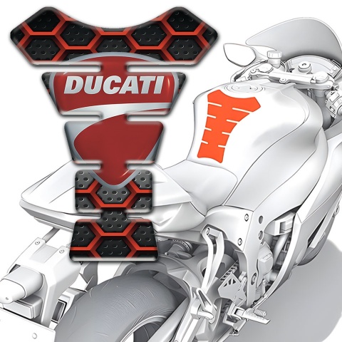 Ducati Tank Guard Pads 3D Red Grid Design with Classic Logo