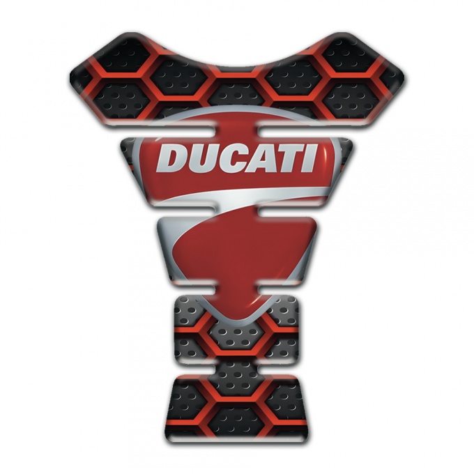 Ducati Tank Guard Pads 3D Red Grid Design with Classic Logo