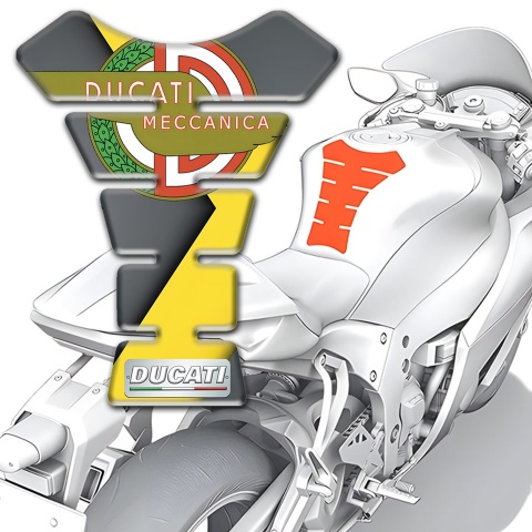 Ducati Tank Pad Protector Gray Yellow Design with Modern Logo 