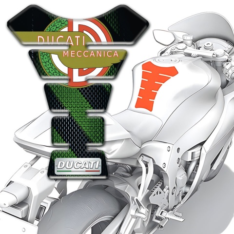 Ducati Tank Pad Protector Black Green Bands Base with Modern Logo 