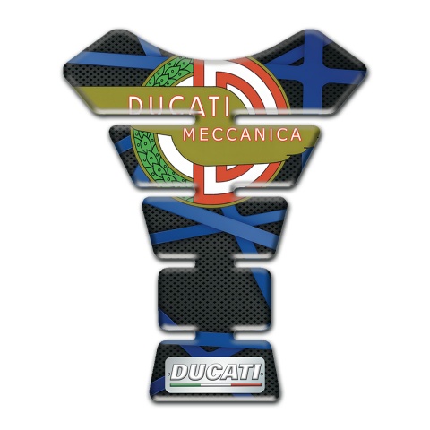 Ducati Tank Pad Motorbike Black with Blue Lines Base and New Logo Style 