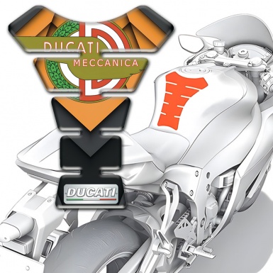 Ducati Tank Guard Pads Orange Black base Meccanica Lodo style 