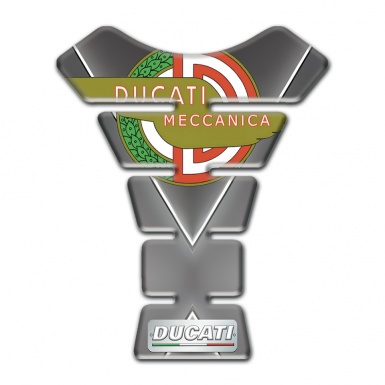 Ducati Tank Guard Pads Gray Base with White Stripe Design and Modern Logo Style 