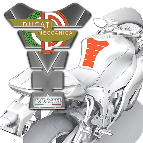 Ducati Tank Guard Pads Gray Base with White Stripe Design and Modern Logo Style 