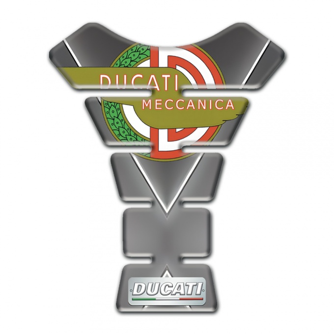 Ducati Tank Guard Pads Gray Base with White Stripe Design and Modern Logo Style 