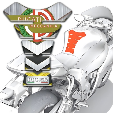 Ducati Tank Pad Protector Meccanica Logo Silver yellow Base 