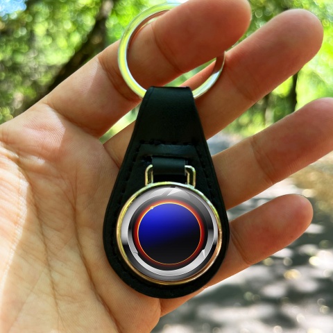 Karma Leather Keychain Silver Ring Blue Eclipse Design