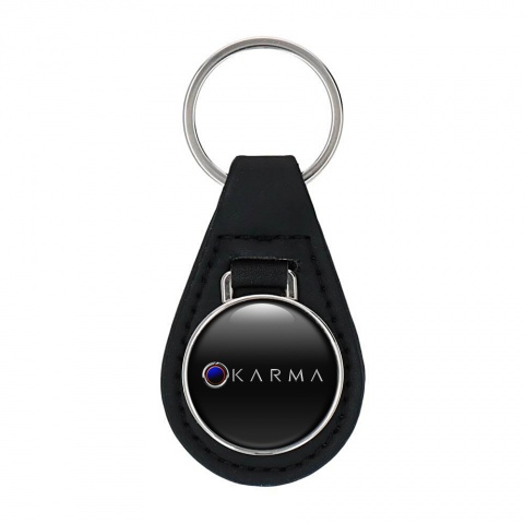 Karma Keychain Leather Black Blue Eclipse Logo