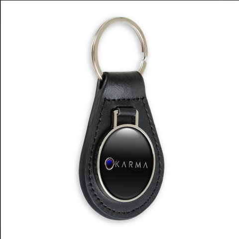 Karma Keychain Leather Black Blue Eclipse Logo
