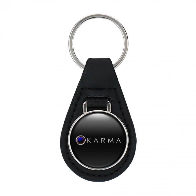 Karma Keychain Leather Black Blue Eclipse Logo