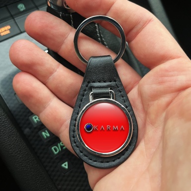 Karma Key Fob Leather Red Blue Eclipse Logo