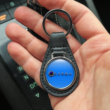 Karma Key Fob Leather Sky Blue Eclipse Logo