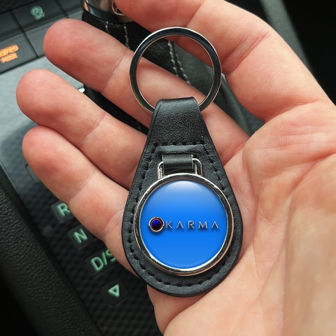 Karma Key Fob Leather Sky Blue Eclipse Logo
