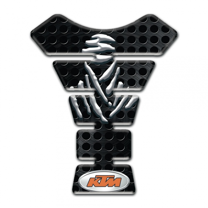 KTM Tank Guard Pads Black Perforated Base Samurai Logo Design 