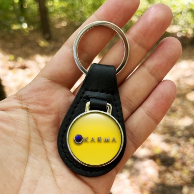 Karma Keyring Holder Leather Yellow Blue Eclipse Logo