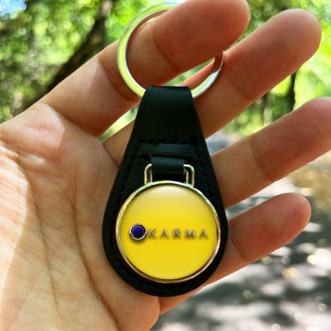 Karma Keyring Holder Leather Yellow Blue Eclipse Logo