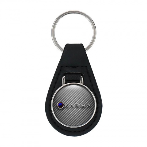 Karma Leather Keychain Dark Carbon Blue Eclipse Logo